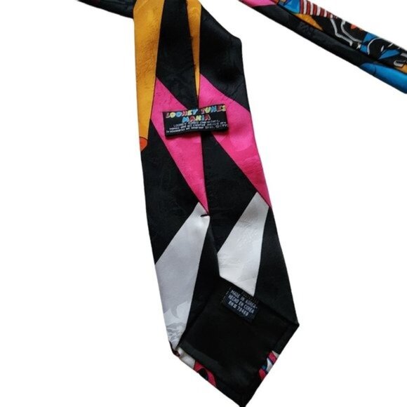 Vintage 1997 Warner Bros. Looney Tunes Mania Taz Daffy Duck Bugs Pattern Tie - Picture 4 of 9